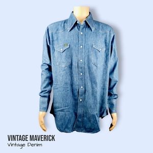 Vintage Maverick Denim Long Sleeve Shirt Mens 17 - 35 / 43 - 89